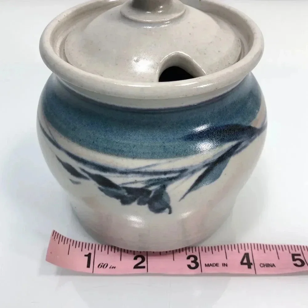 Handmade Signed Floral Motif Studio Pottery Lidded Jar